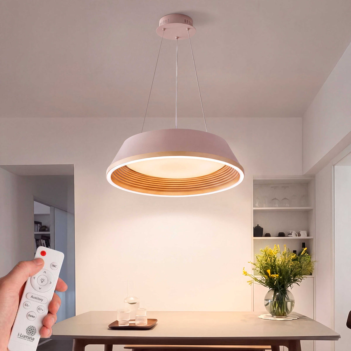 LÁMPARA COLGANTE LED SIENA CAPPUCCINO GOLD + CONTROL REMOTO