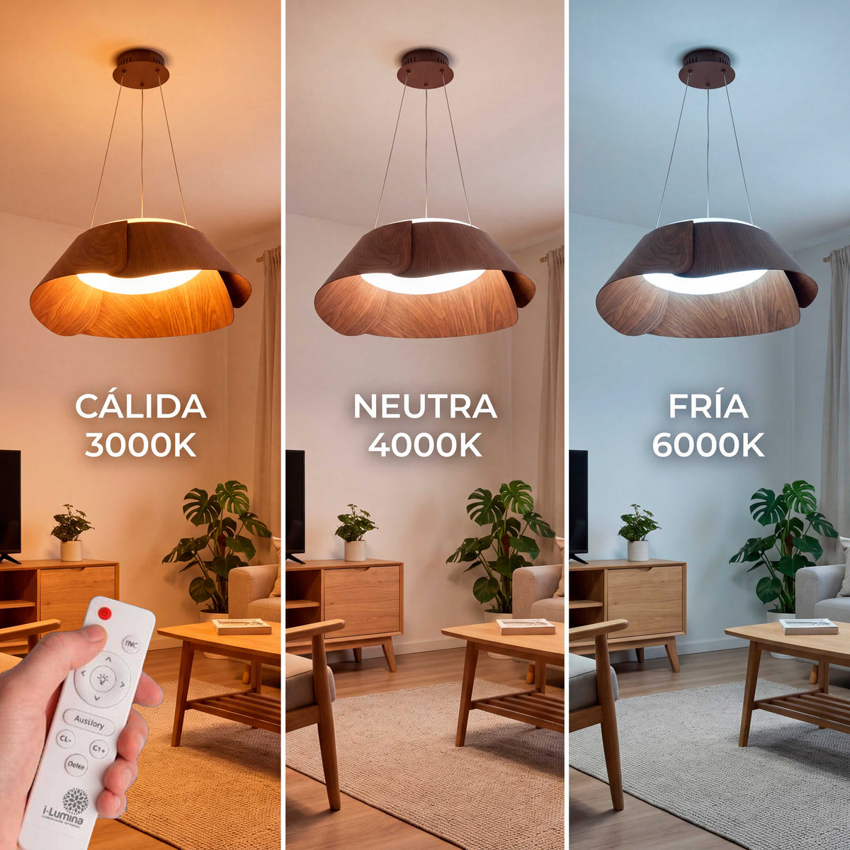 LÁMPARA COLGANTE LED LOTO EFECTO NOGAL + CONTROL REMOTO