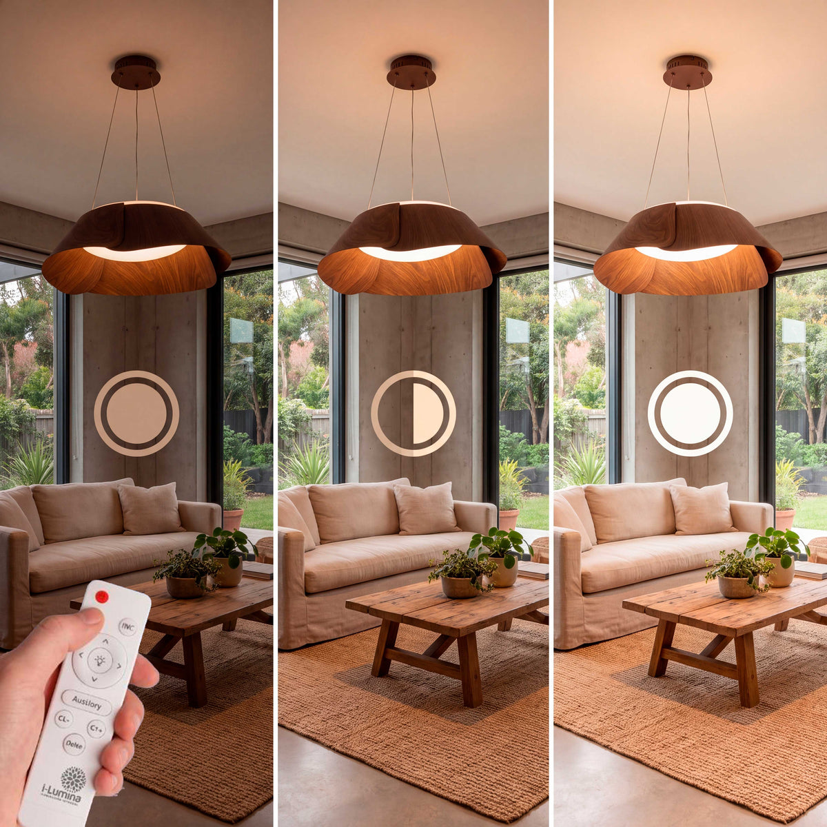 LÁMPARA COLGANTE LED LOTO EFECTO NOGAL + CONTROL REMOTO