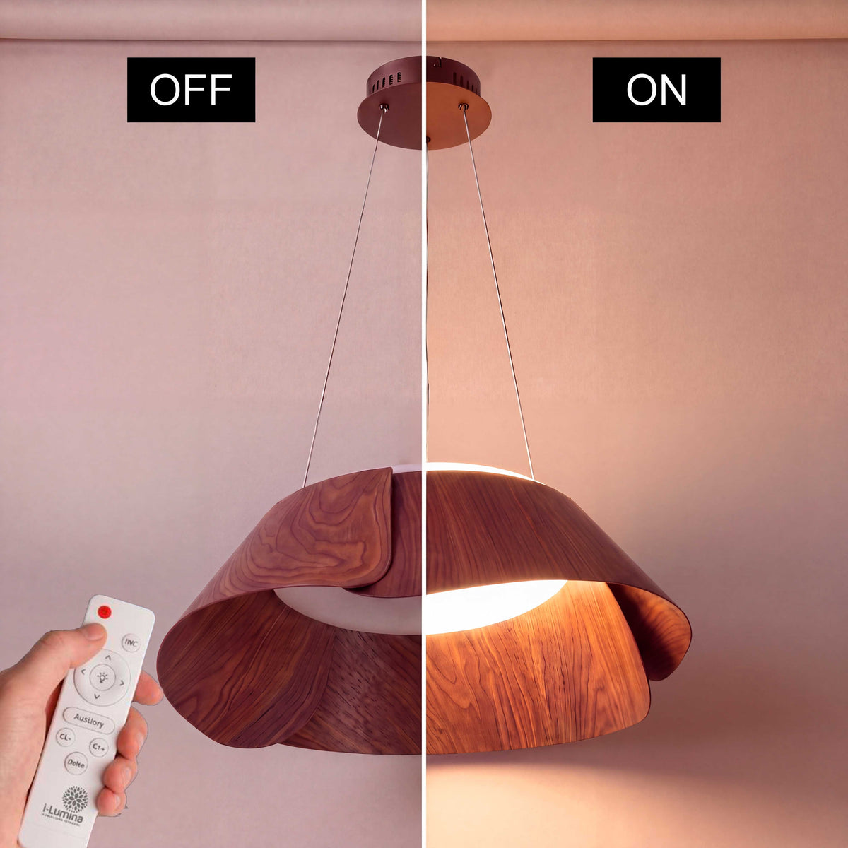 LÁMPARA COLGANTE LED LOTO EFECTO NOGAL + CONTROL REMOTO