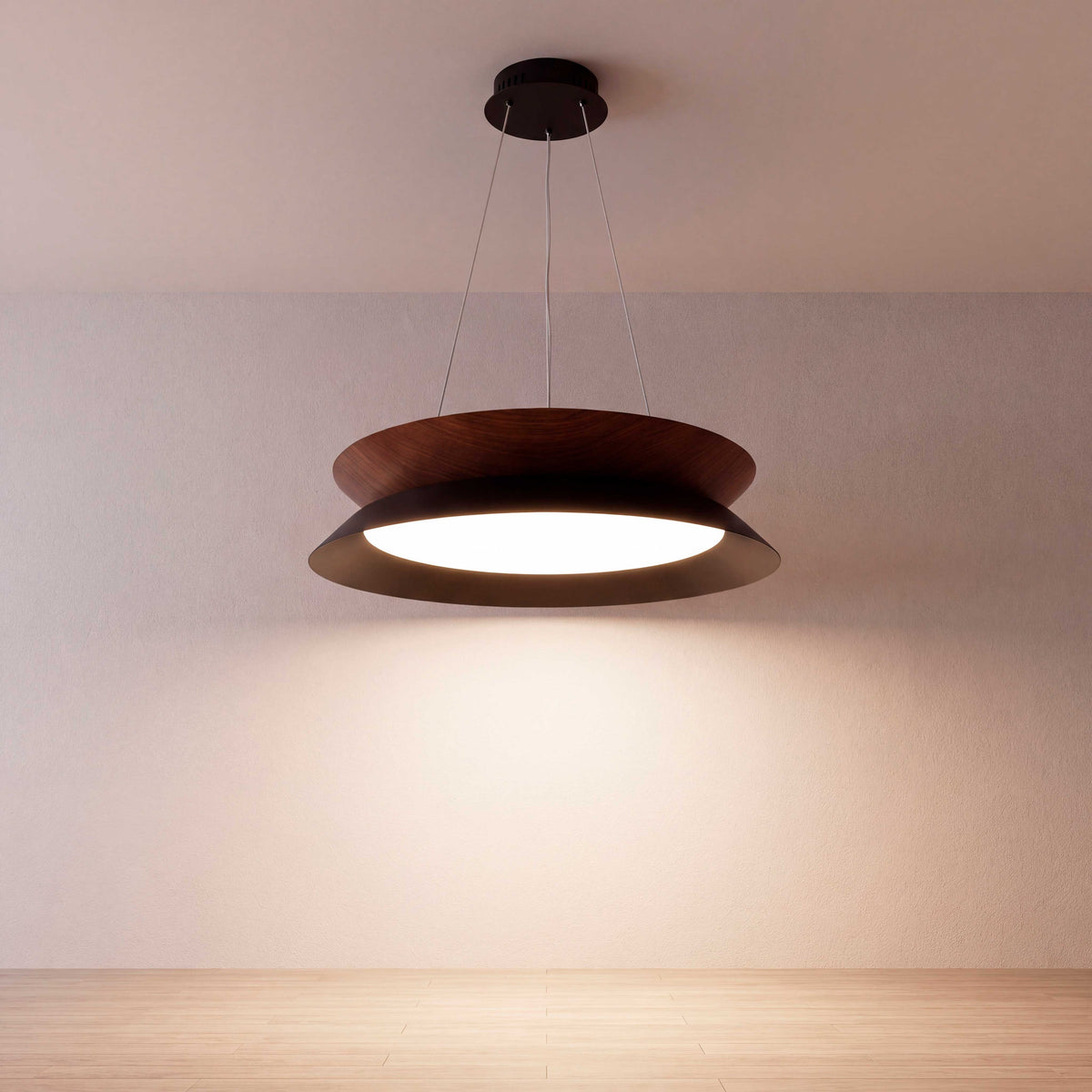 LÁMPARA COLGANTE LED HANNA BLACK WOOD + CONTROL REMOTO