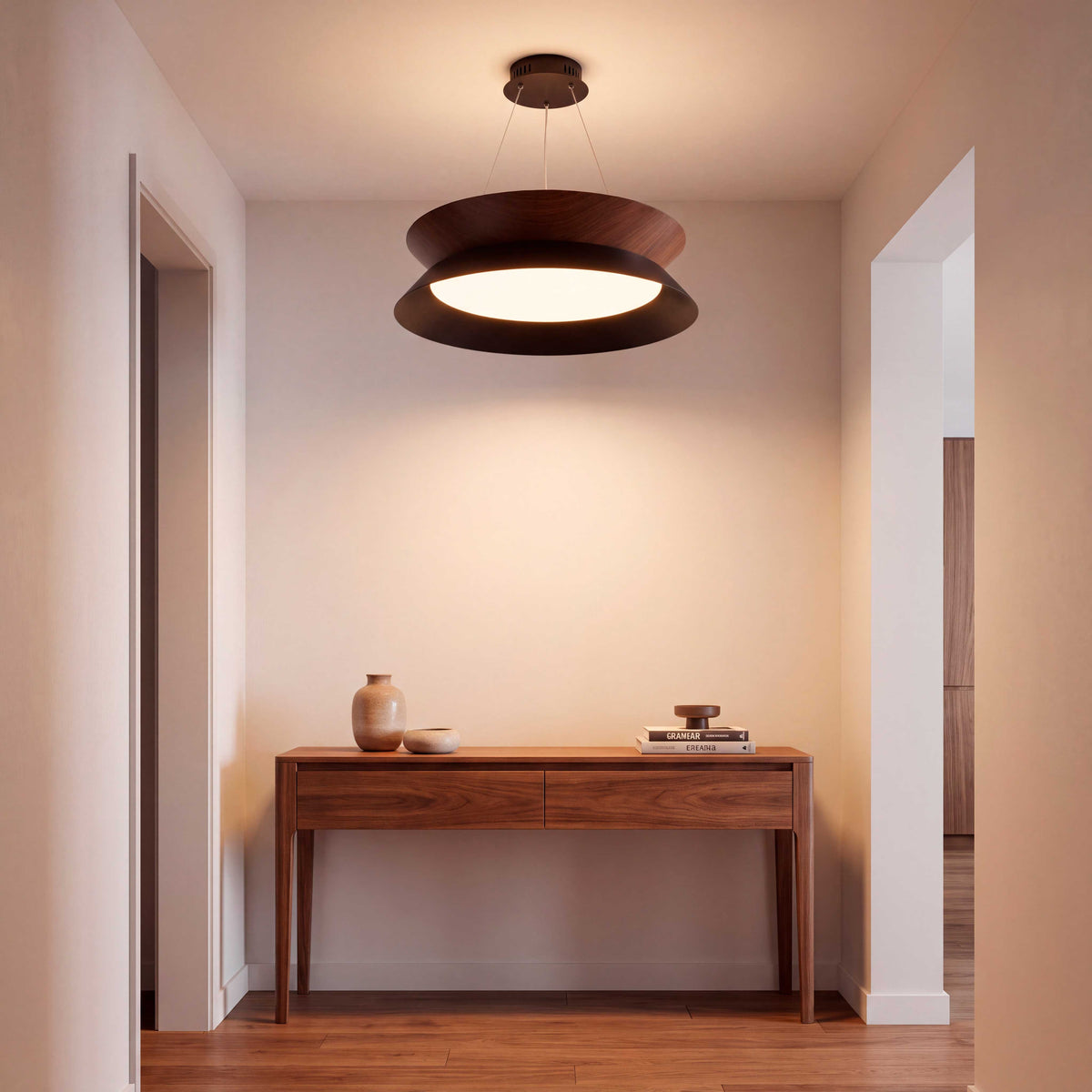 LÁMPARA COLGANTE LED HANNA BLACK WOOD + CONTROL REMOTO