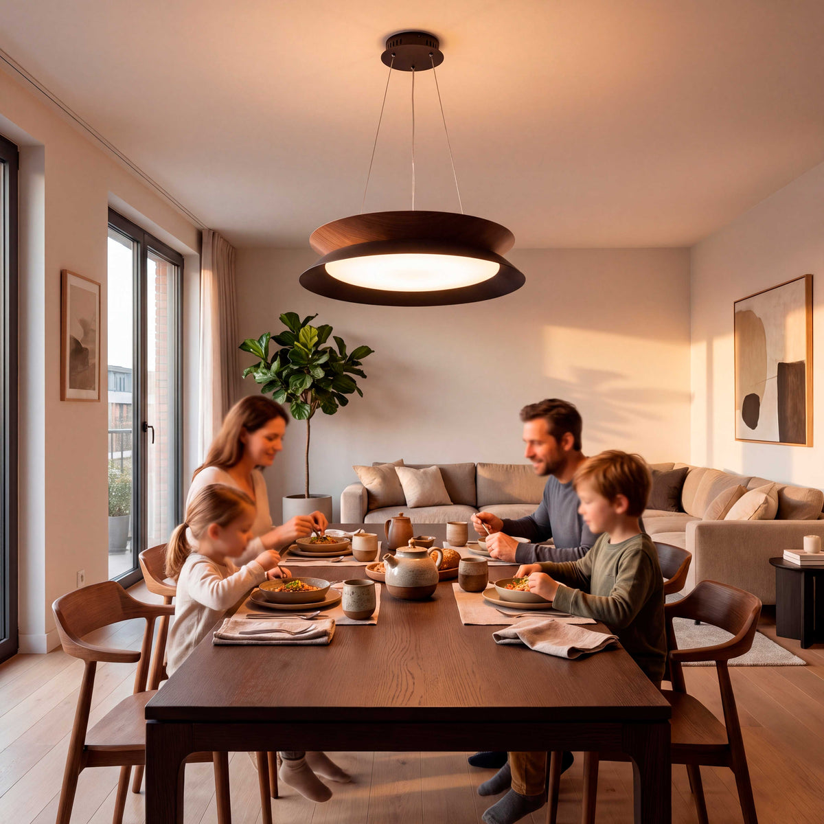 LÁMPARA COLGANTE LED HANNA BLACK WOOD + CONTROL REMOTO