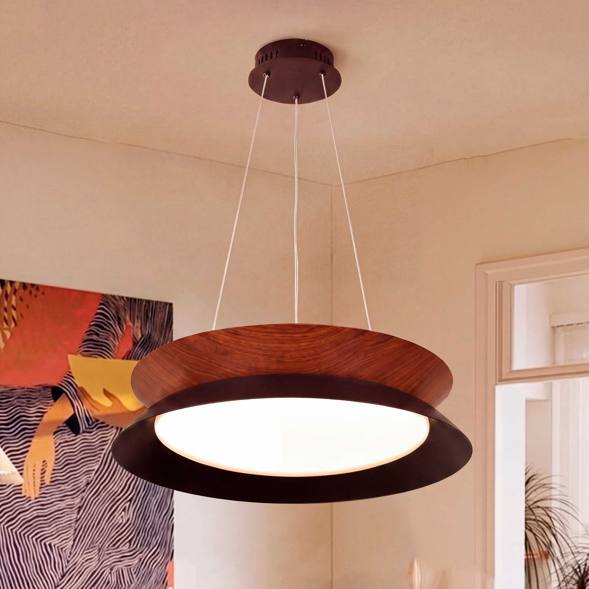LÁMPARA COLGANTE LED HANNA BLACK WOOD + CONTROL REMOTO