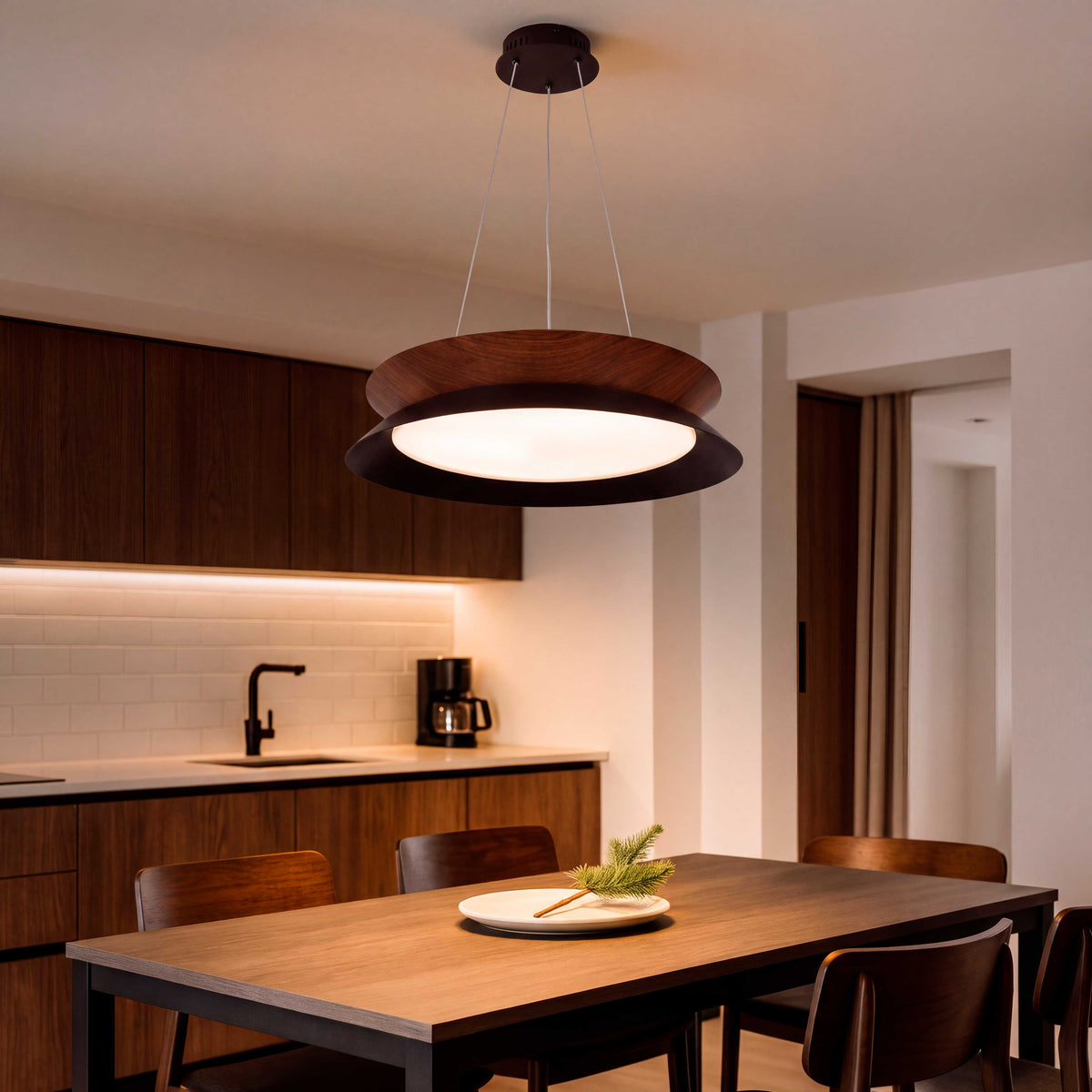 LÁMPARA COLGANTE LED HANNA BLACK WOOD + CONTROL REMOTO
