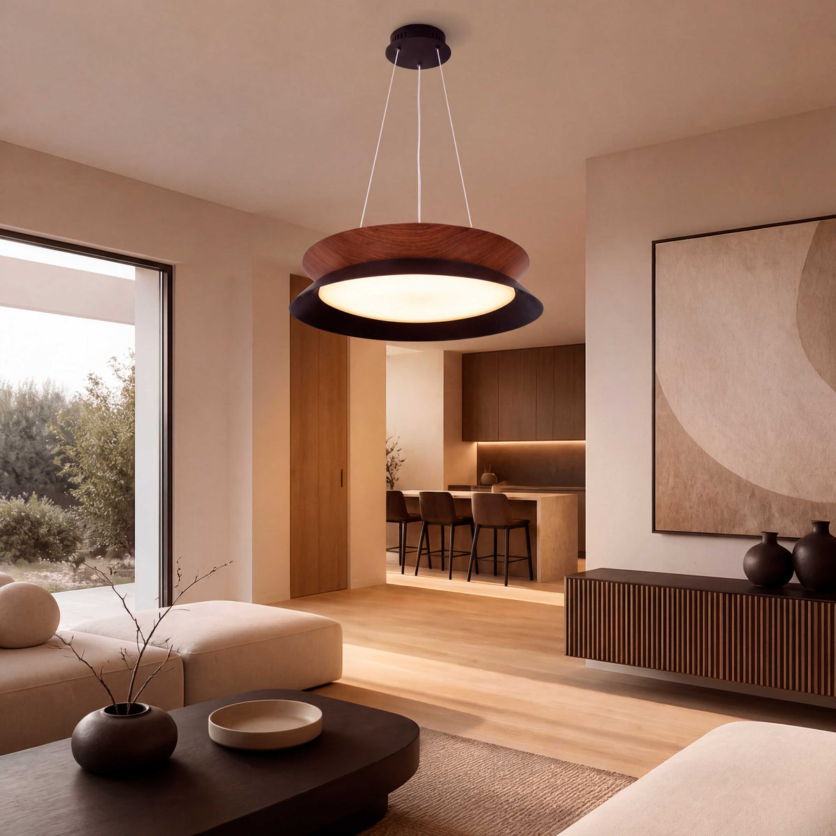 LÁMPARA COLGANTE LED HANNA BLACK WOOD + CONTROL REMOTO