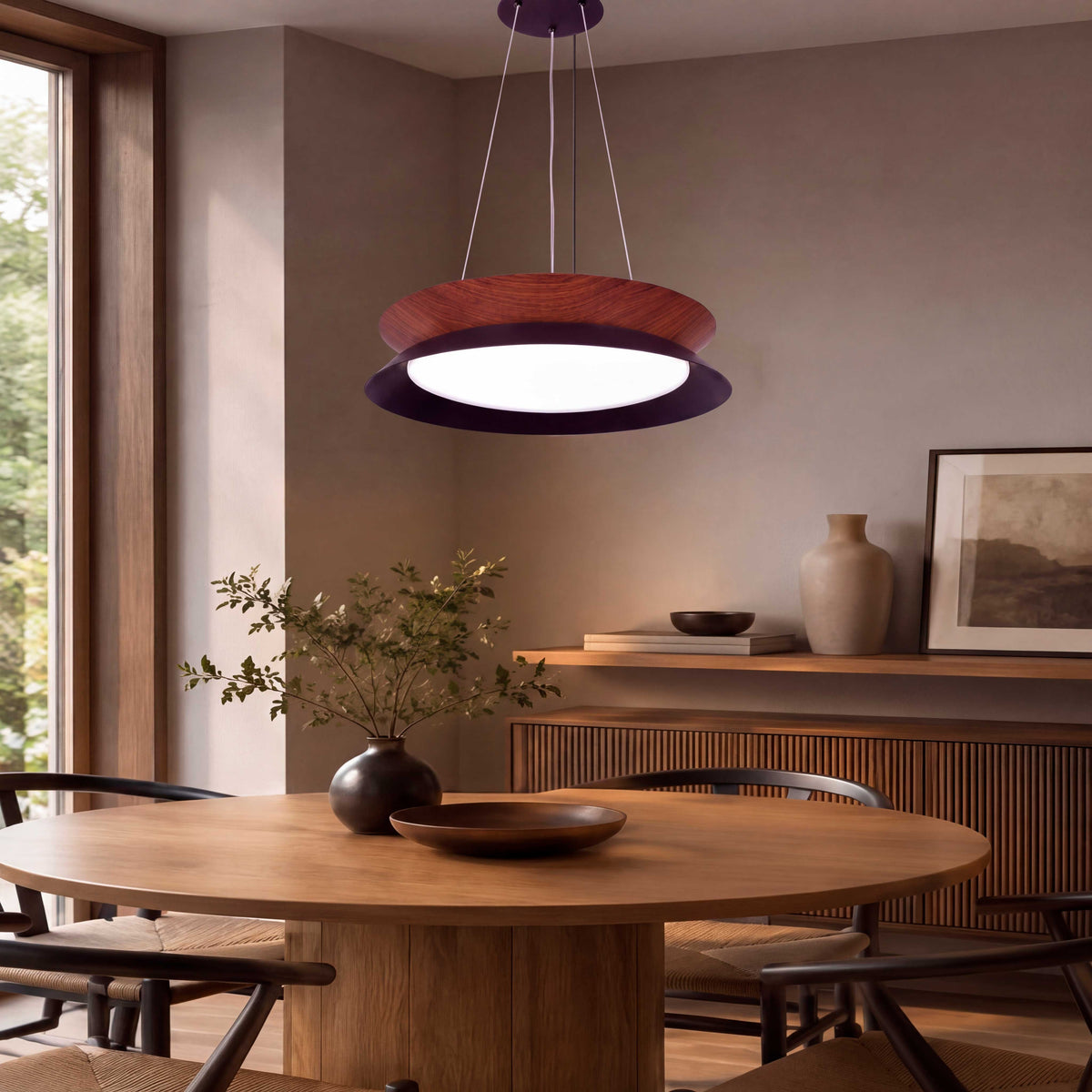 LÁMPARA COLGANTE LED HANNA BLACK WOOD + CONTROL REMOTO