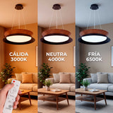 LÁMPARA COLGANTE LED HANNA BLACK WOOD + CONTROL REMOTO