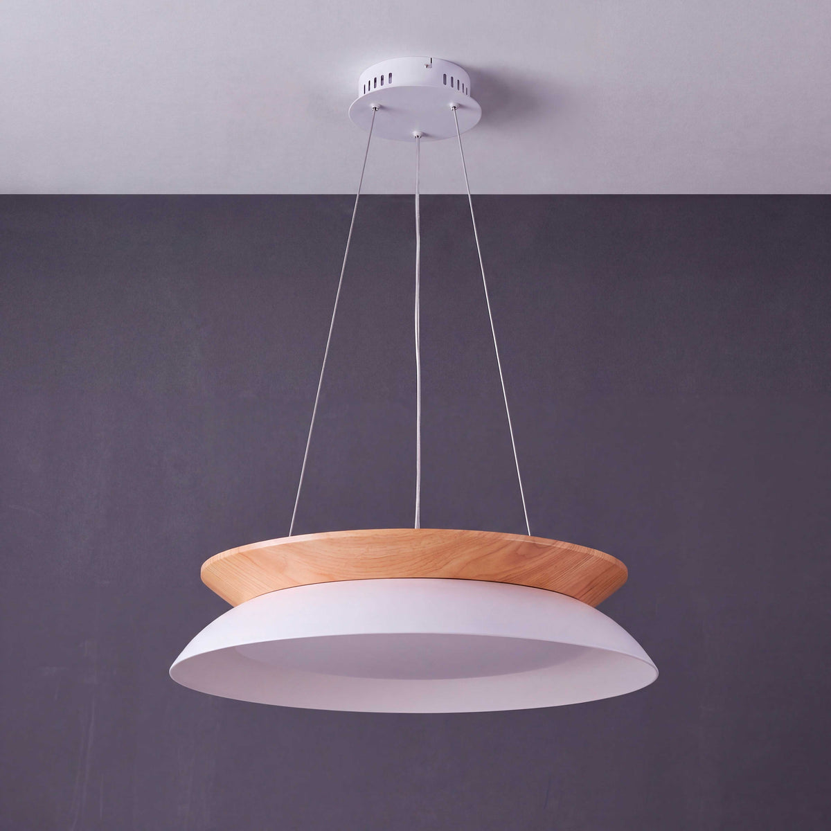 LÁMPARA COLGANTE LED HANNA WHITE WOOD + CONTROL REMOTO