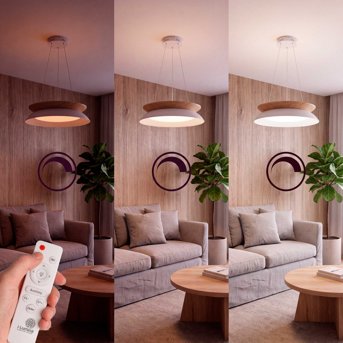 LÁMPARA COLGANTE LED HANNA WHITE WOOD + CONTROL REMOTO