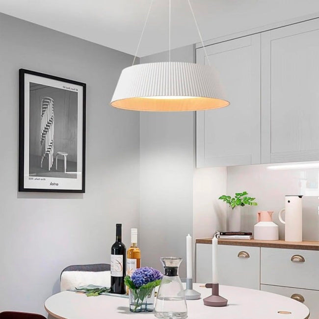 LÁMPARA COLGANTE DEVORA LED WHITE AND WOOD + CONTROL REMOTO