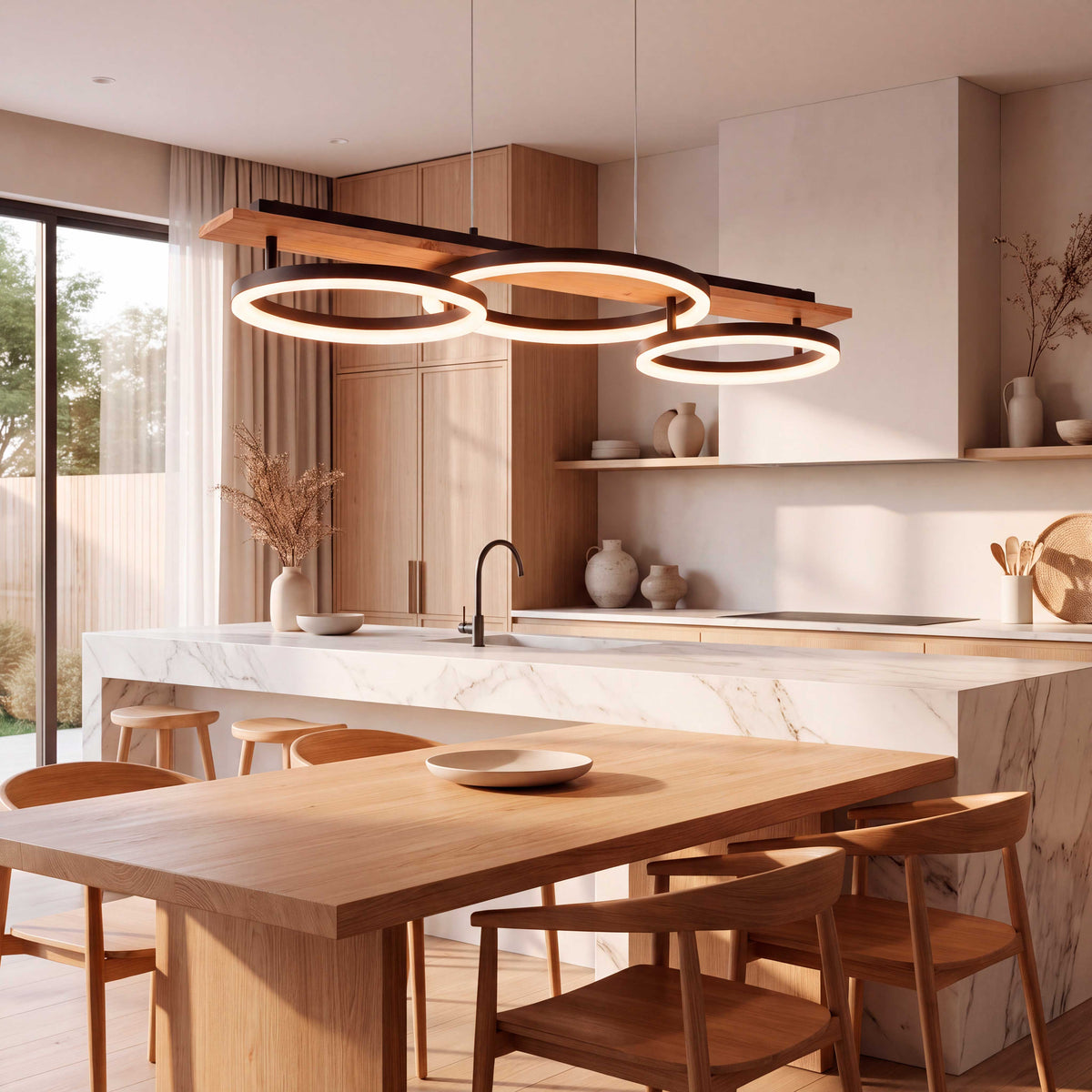 LÁMPARA COLGANTE LED ARIA BLACK AND WOOD + CONTROL REMOTO