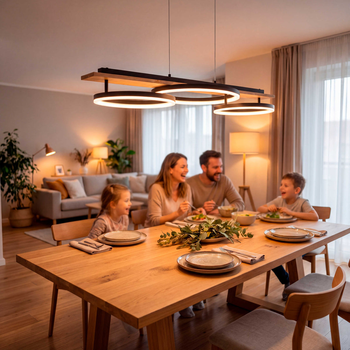 LÁMPARA COLGANTE LED ARIA BLACK AND WOOD + CONTROL REMOTO
