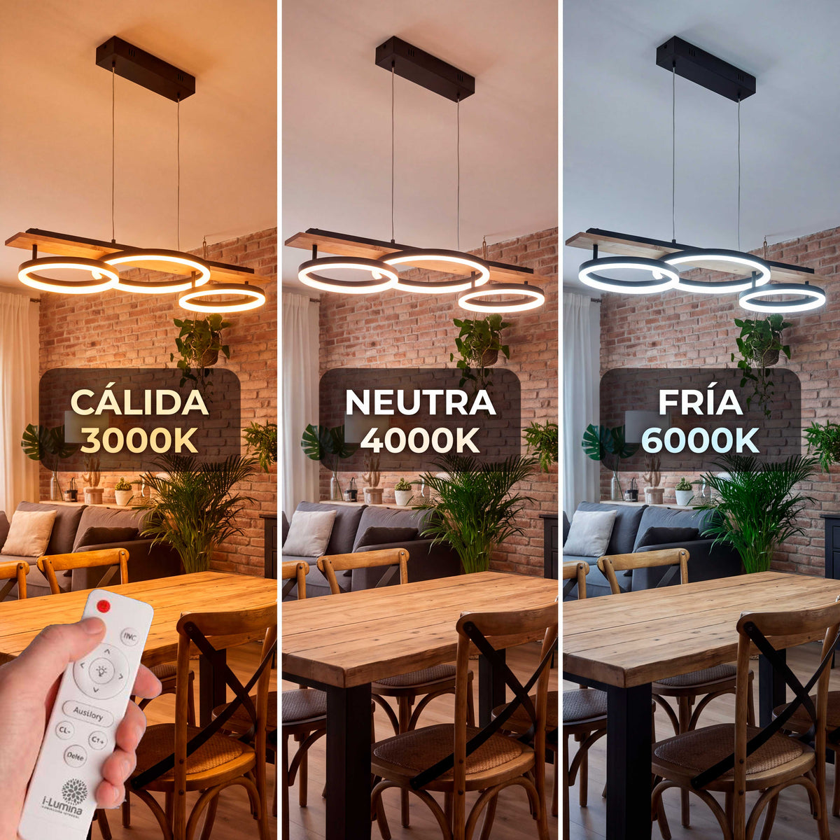 LÁMPARA COLGANTE LED ARIA BLACK AND WOOD + CONTROL REMOTO