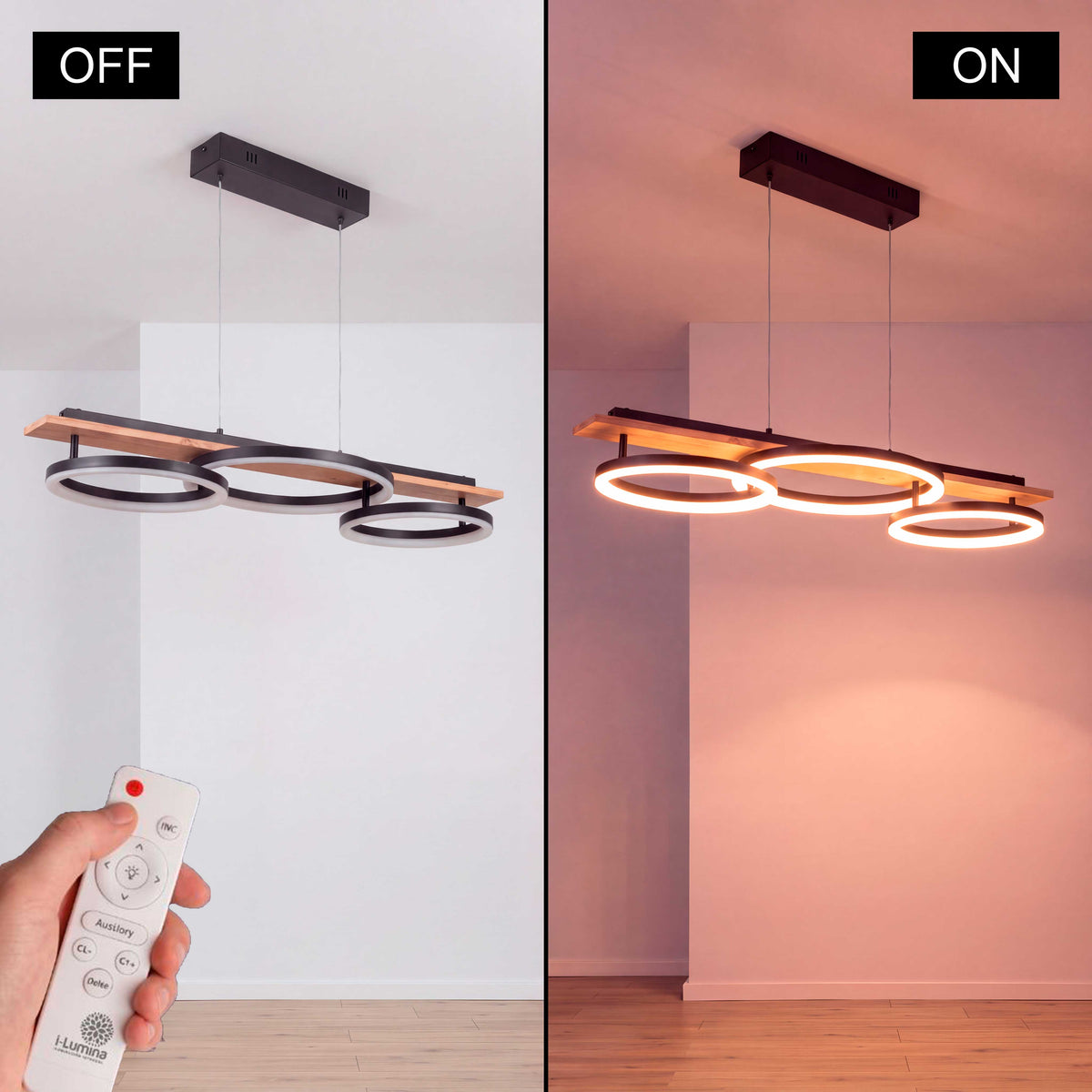 LÁMPARA COLGANTE LED ARIA BLACK AND WOOD + CONTROL REMOTO