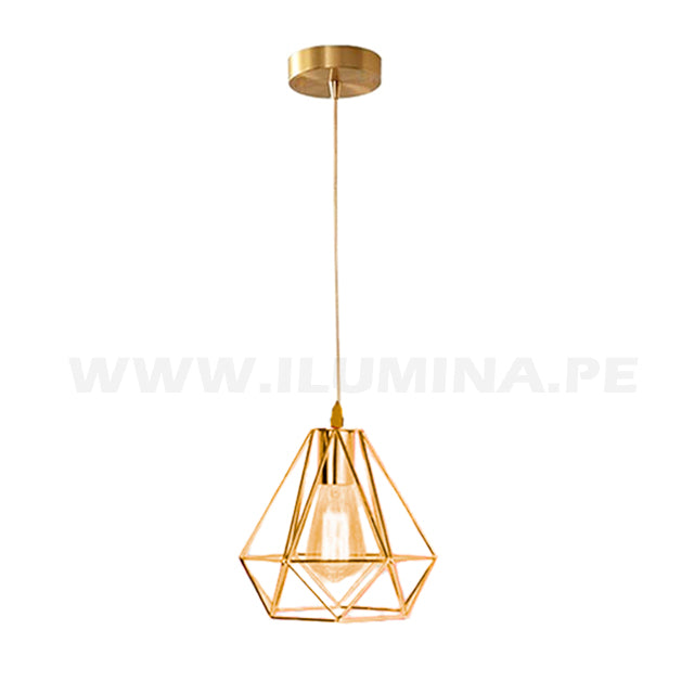 LÁMPARA COLGANTE TIPO JAULA DIAMANTE GOLD LED