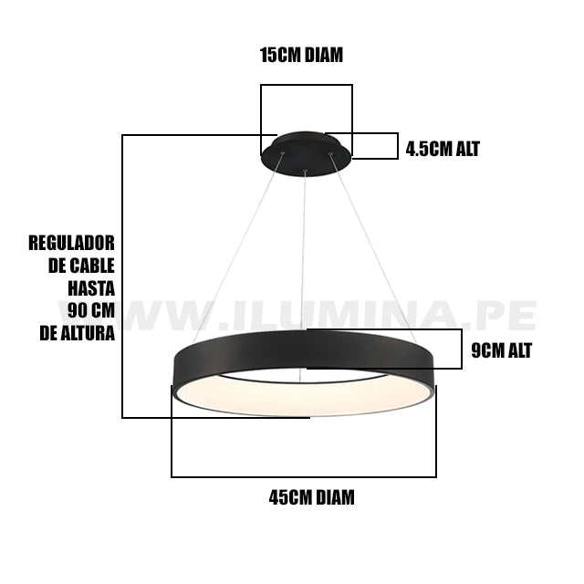 LÁMPARA COLGANTE DORIANA BLACK LED + CONTROL REMOTO Logrado