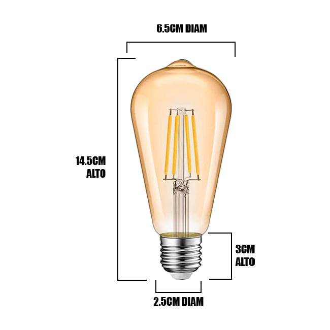FOCO LED TIPO PERA FILAMENTO AMBER 6W 2700K LUZ CÁLIDA ASH