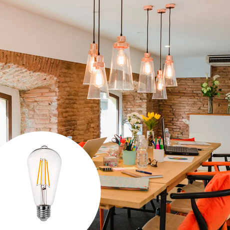 FOCO LED TIPO TUBULAR ST64 FILAMENTO TRANSP 6W 2700K LUZ CÁLIDA ASH