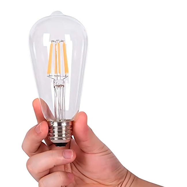 FOCO LED TIPO TUBULAR ST64 FILAMENTO TRANSP 6W 2700K LUZ CÁLIDA ASH