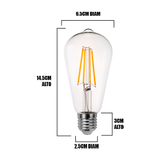 FOCO LED TIPO TUBULAR ST64 FILAMENTO TRANSP 6W 2700K LUZ CÁLIDA ASH