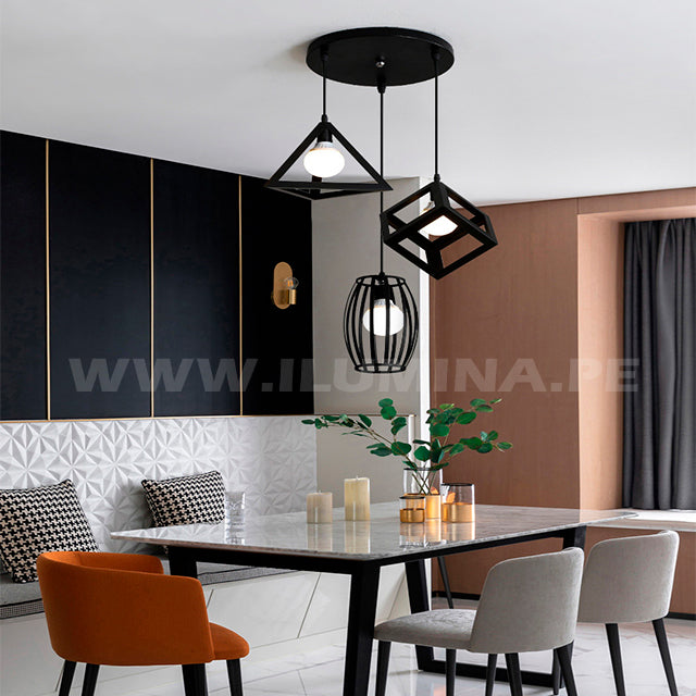 LÁMPARA COLGANTE ALMENDRA BLACK ART DECO + FOCO LED TRANSPARENTE A60 4W LUZ CÁLIDA