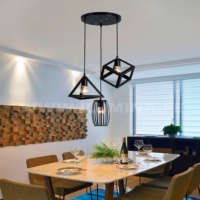 LÁMPARA COLGANTE ALMENDRA BLACK ART DECO + FOCO LED TRANSPARENTE A60 4W LUZ CÁLIDA