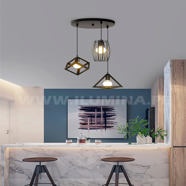 LÁMPARA COLGANTE ALMENDRA BLACK ART DECO + FOCO LED TRANSPARENTE A60 4W LUZ CÁLIDA