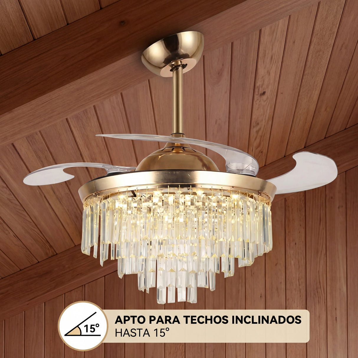 ventilador de techo decorativo para sala con techo de madera i-lumina