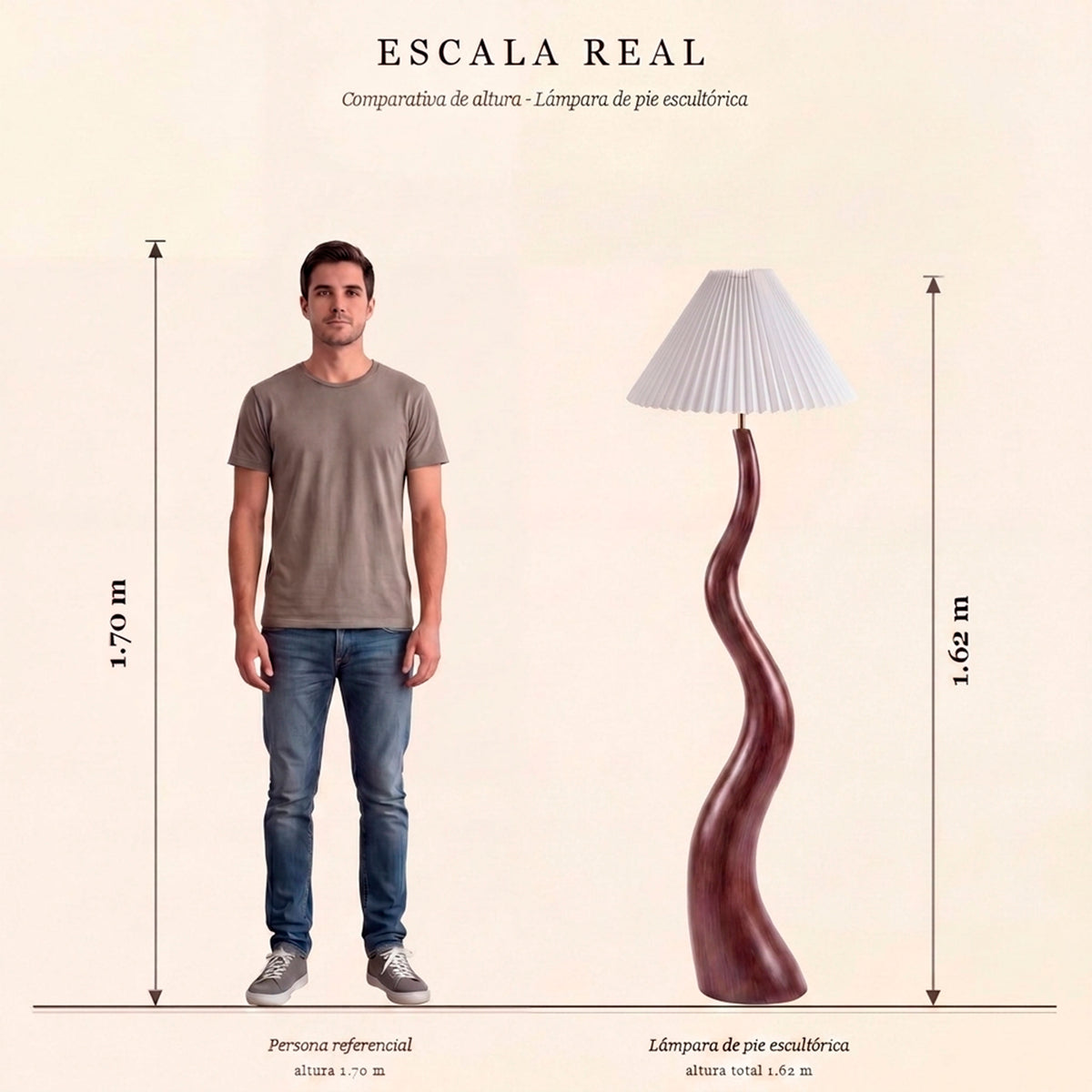 LÁMPARA DE PIE PREMIUM ESCULTÓRICA DUNA WOOD NOGAL - SIN FOCO