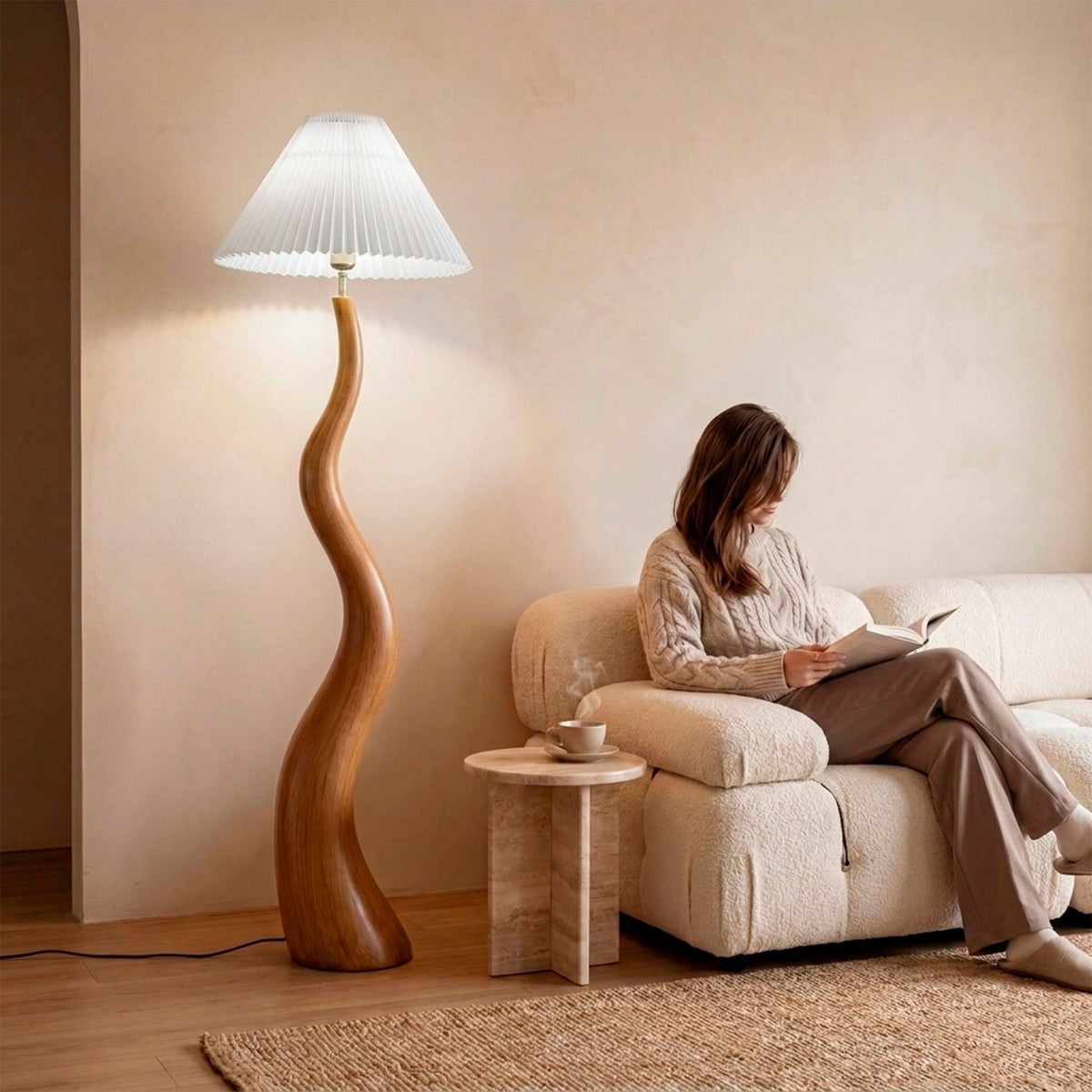 LÁMPARA DE PIE PREMIUM ESCULTÓRICA DUNA WOOD NATURAL - SIN FOCO