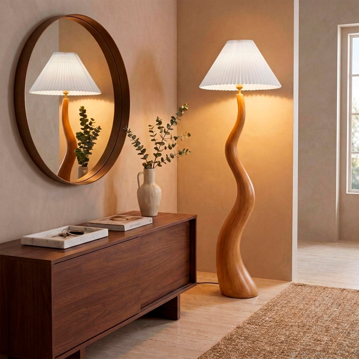 LÁMPARA DE PIE PREMIUM ESCULTÓRICA DUNA WOOD NATURAL - SIN FOCO