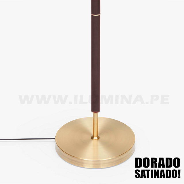 LÁMPARA DE PIE JESSICA GOLD AND DARK NOGAL + FOCO LED 12W OSRAM LUZ CÁLIDA E27