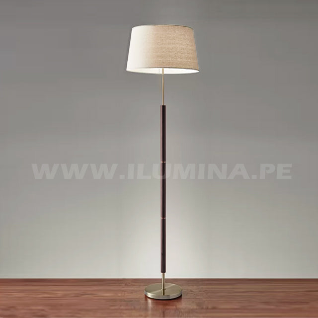 LÁMPARA DE PIE JESSICA GOLD AND DARK NOGAL + FOCO LED 12W OSRAM LUZ CÁLIDA E27