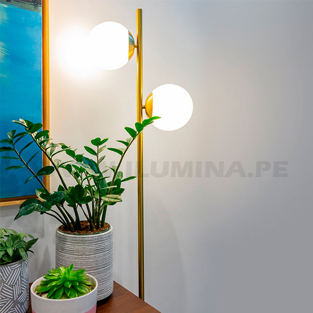 LÁMPARA DE PIE TRAZZO LUX GOLD LED + FOCO LED 4W LUZ CÁLIDA