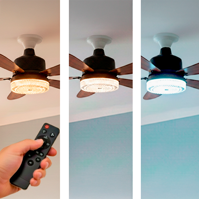 FOCO VENTILADOR LED AIR-5 MASTER COOL BLACK AND NOGAL 18W + CONTROL REMOTO