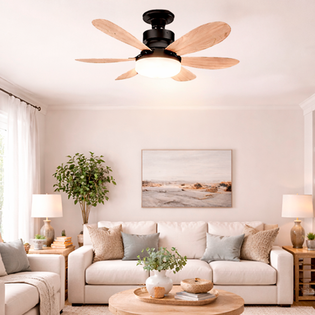 FOCO VENTILADOR LED AIR-6 MASTER COOL BLACK AND WOOD 18W + CONTROL REMOTO