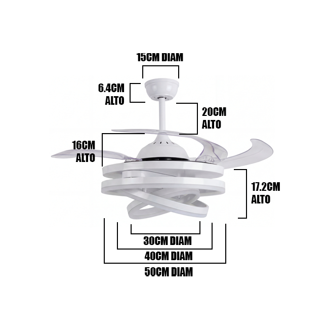 LÁMPARA VENTILADOR LED RETRÁCTIL LUXURY FUTURA WHITE + CONTROL REMOTO