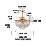 LÁMPARA VENTILADOR LED RETRÁCTIL CRYSTAL DIAMANTE GOLD + CONTROL REMOTO