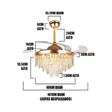 LÁMPARA VENTILADOR LED RETRÁCTIL CRYSTAL CASCADA GOLD + CONTROL REMOTO