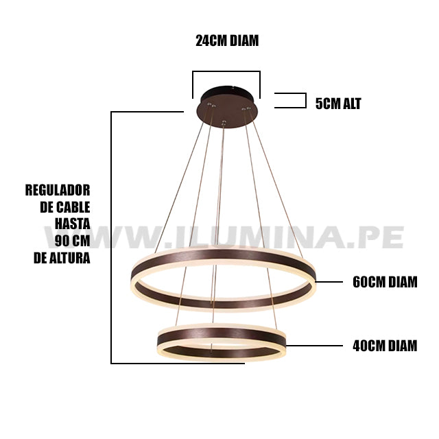 LÁMPARA COLGANTE GINEBRA COFFEE LED + CONTROL REMOTO