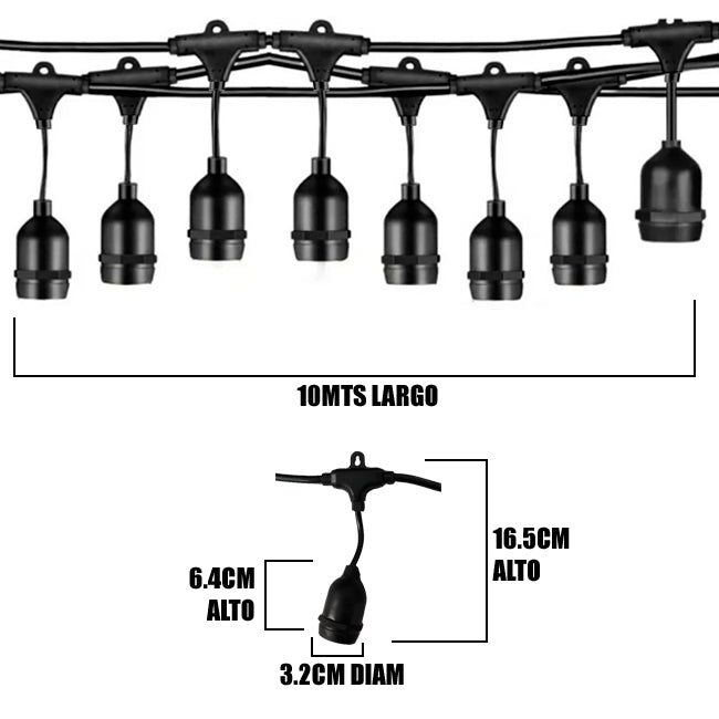 GUIRNALDA DE CAUCHO COLGANTE DE 10MTS CON 20 SOCKETS MARCA BK