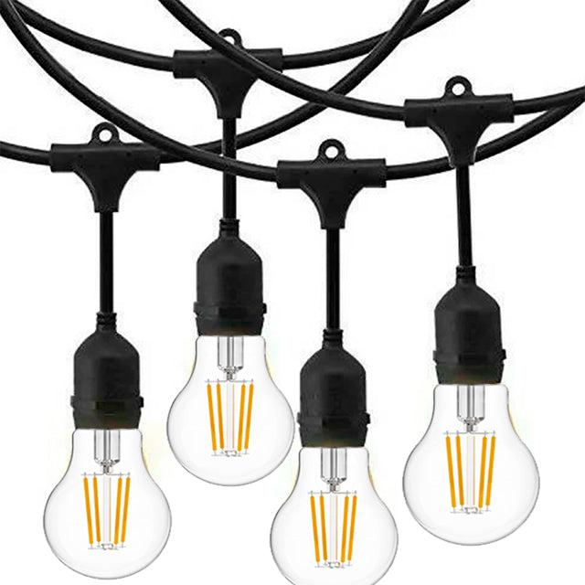 SET COMPLETO - GUIRNALDA LED COLGANTE DE 10MTS + 20 FOCOS LED A60 TRANSPARENTE 4W