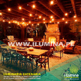 SET COMPLETO - GUIRNALDA LED COLGANTE DE 10MTS + 20 FOCOS LED G95 TRANSPARENTE 4W