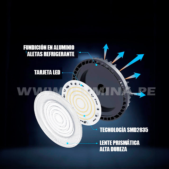 Lámpara LED Industrial UFO 200W - 34000 Lm, 5000K Blanco Frío, IP65, Para Taller O Almacén