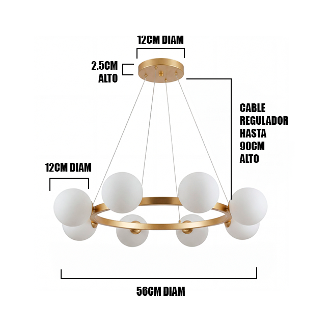 LÁMPARA COLGANTE DE TECHO COLLIER 8 GOLD - SIN FOCOS