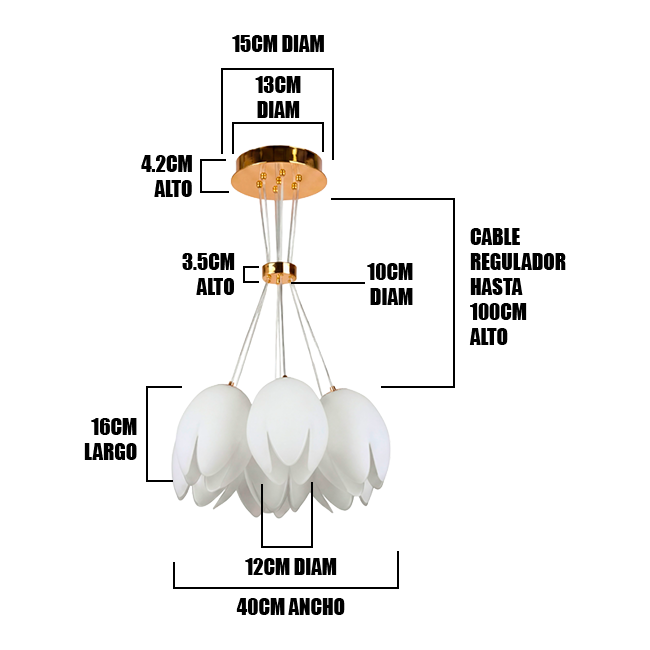 LÁMPARA COLGANTE BOUQUET TULIPANES WHITE AND GOLD ROSE - SIN FOCO