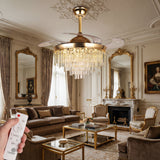 ventilador de techo con lampara de lagrimas de cristal sala