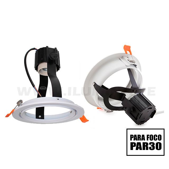 SPOT BLANCO EMPOTRABLE PARA FOCO PAR 30 CON SOCKET E27 + SISTEMA AJUSTABLE