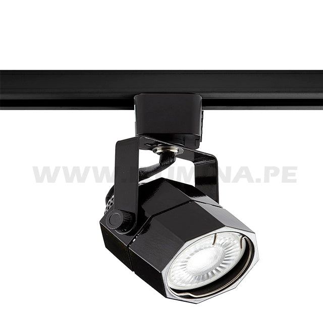 SPOT DE RIEL CARLA BLACK LED + DICROICO LED 6W LUZ CÁLIDA 3000K